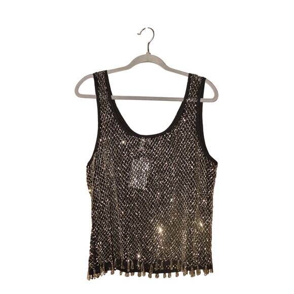 ASOS NEW $49 Black Silver Beaded Scoop Neck Tank Top Heavy US‎ Size 12 - Picture 1 of 4